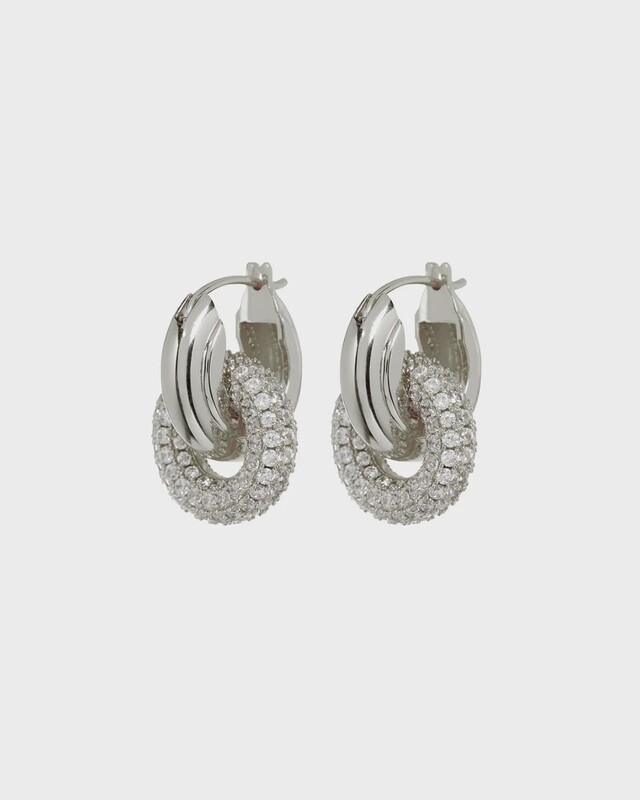 Pave Interlock Hoops Silver