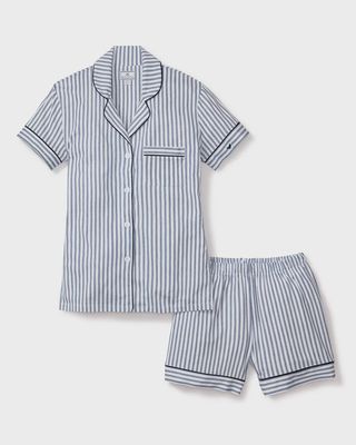 Pima Pajama Short Set in Navy French Ticking