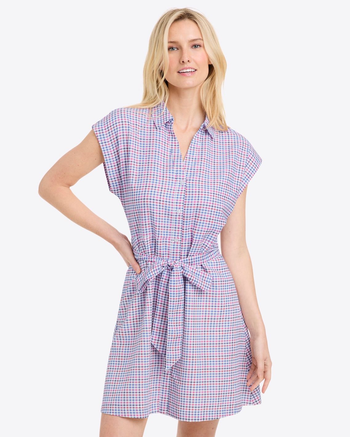 Trisha Shirtdress in Stitched Grid
