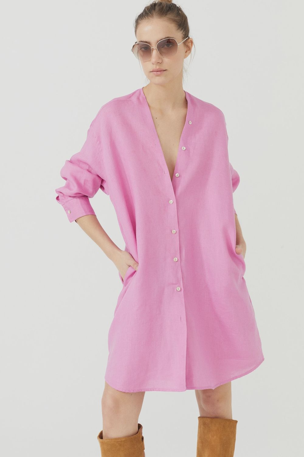 Exuma Linen Shirt Dress Petunia Pink