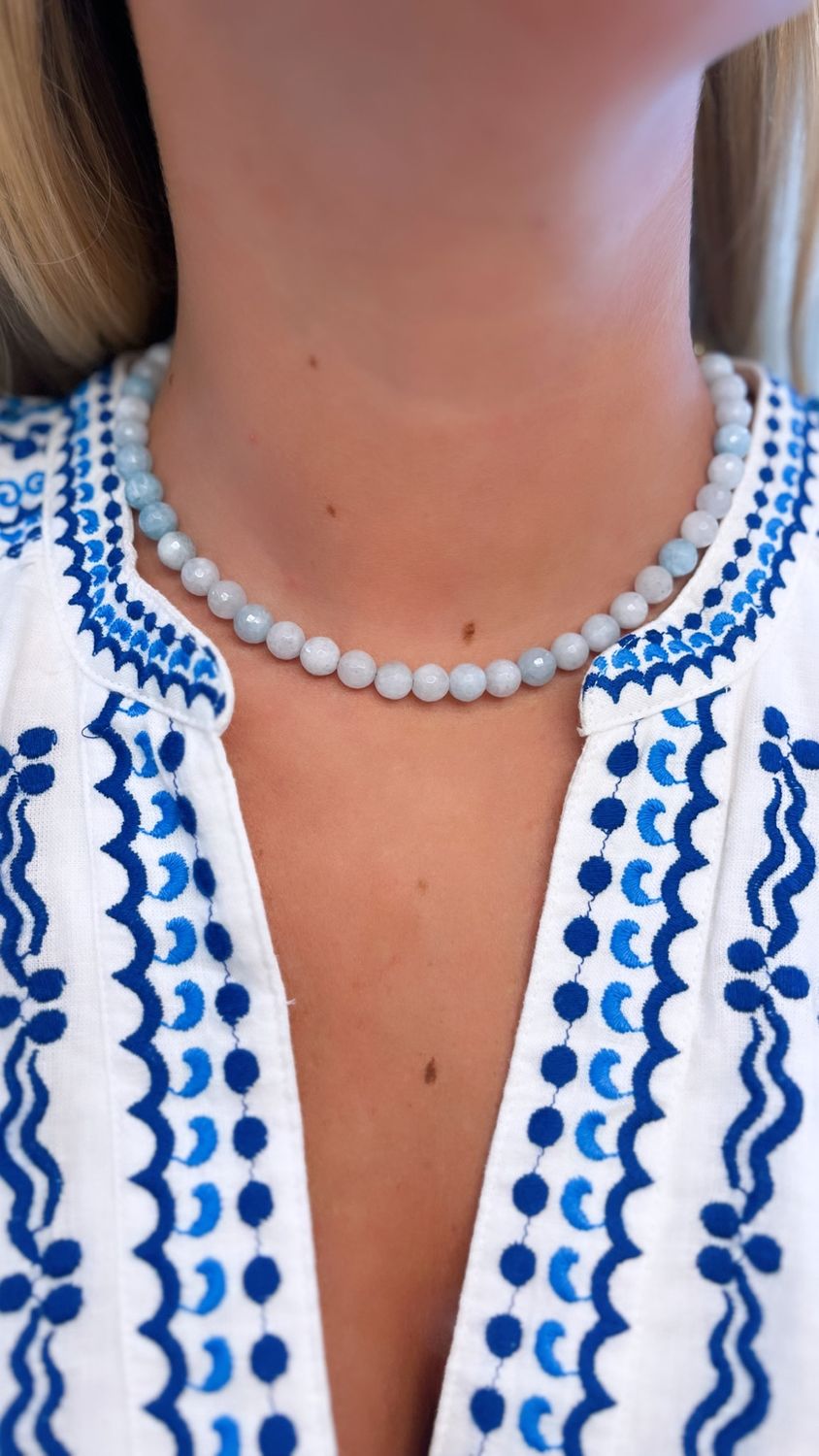 Round Blue Beaded Necklace (BB2)