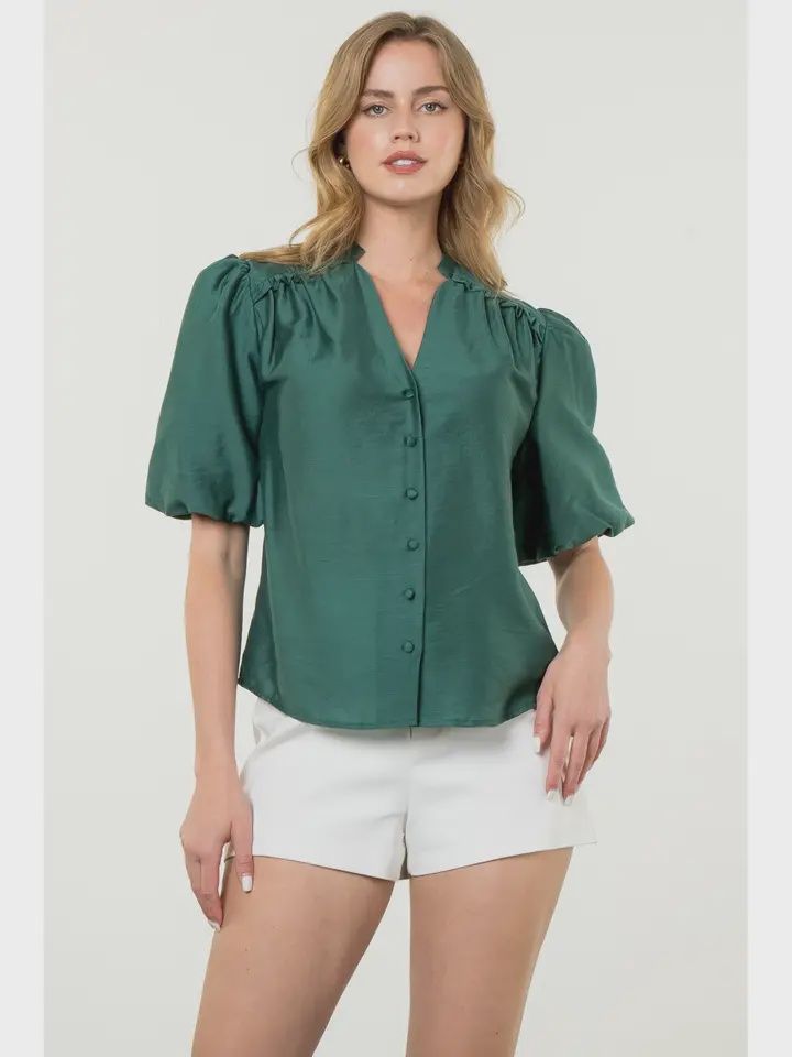 Puff Sleeve Button Up Top