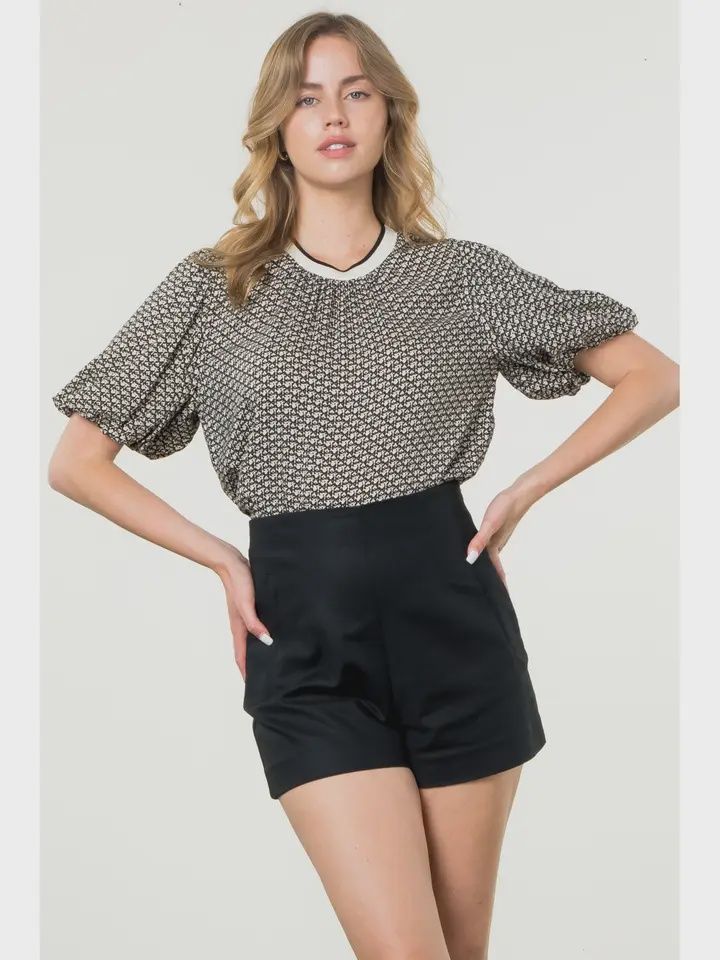 Puff Sleeve Print Top