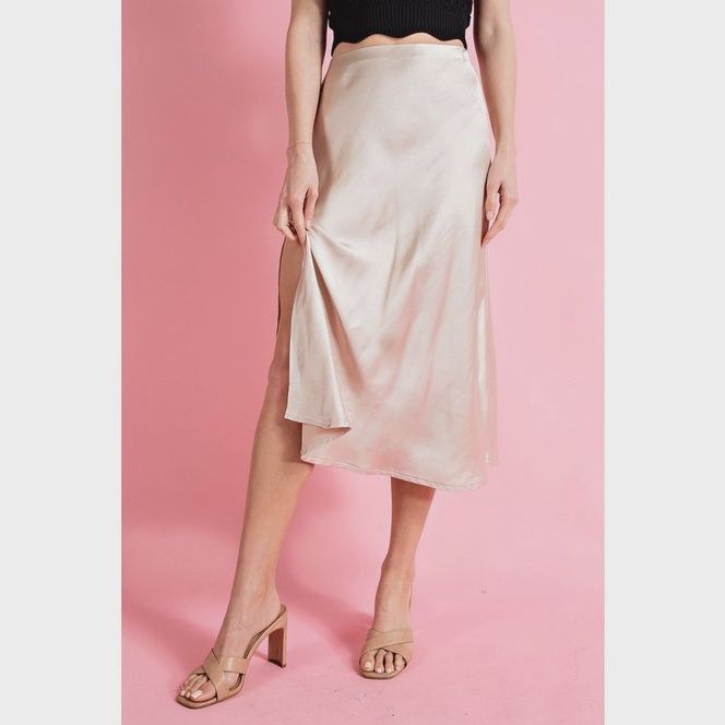 Satin Midi Skirt Champagne