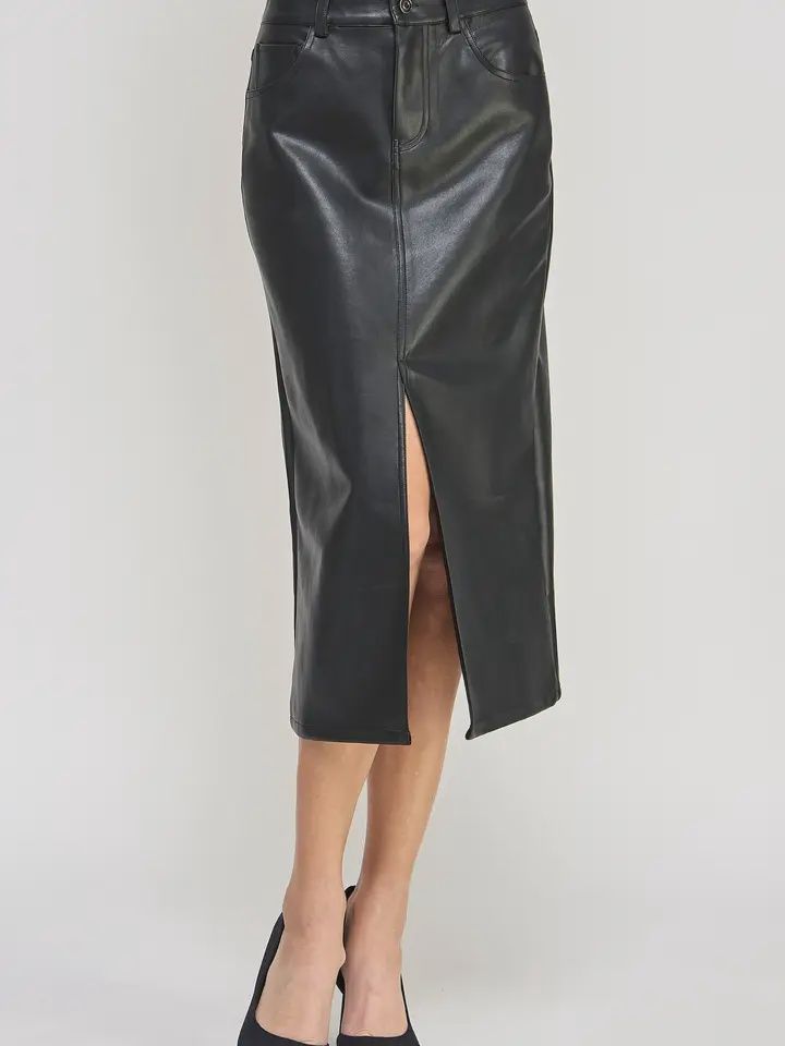 Faux Leather Midi Skirt Black