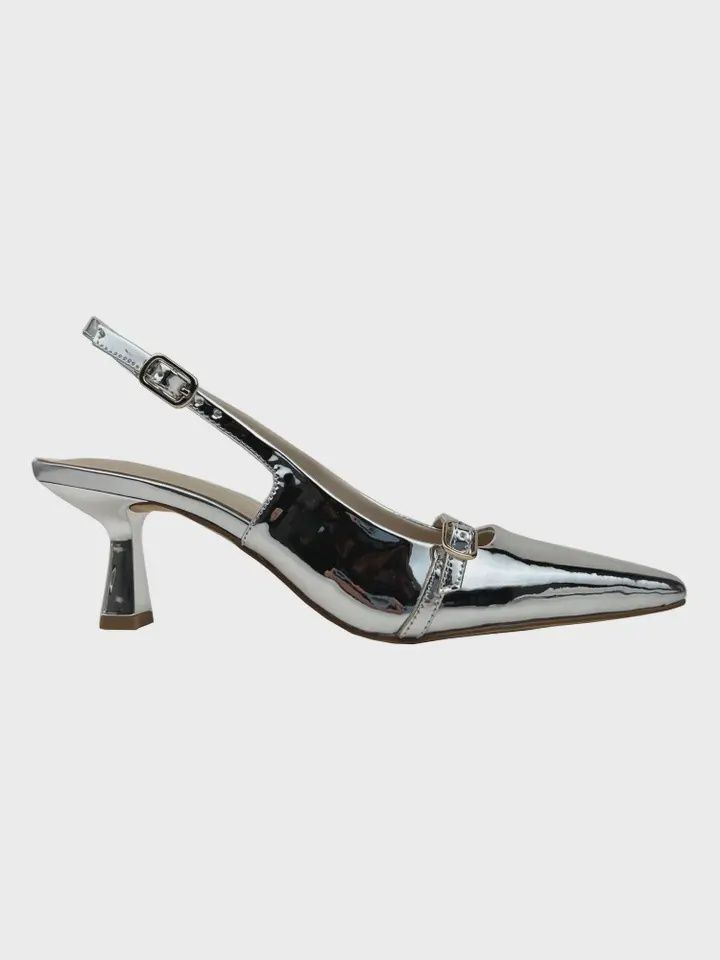 Kate Micro Heel in Silver Leather