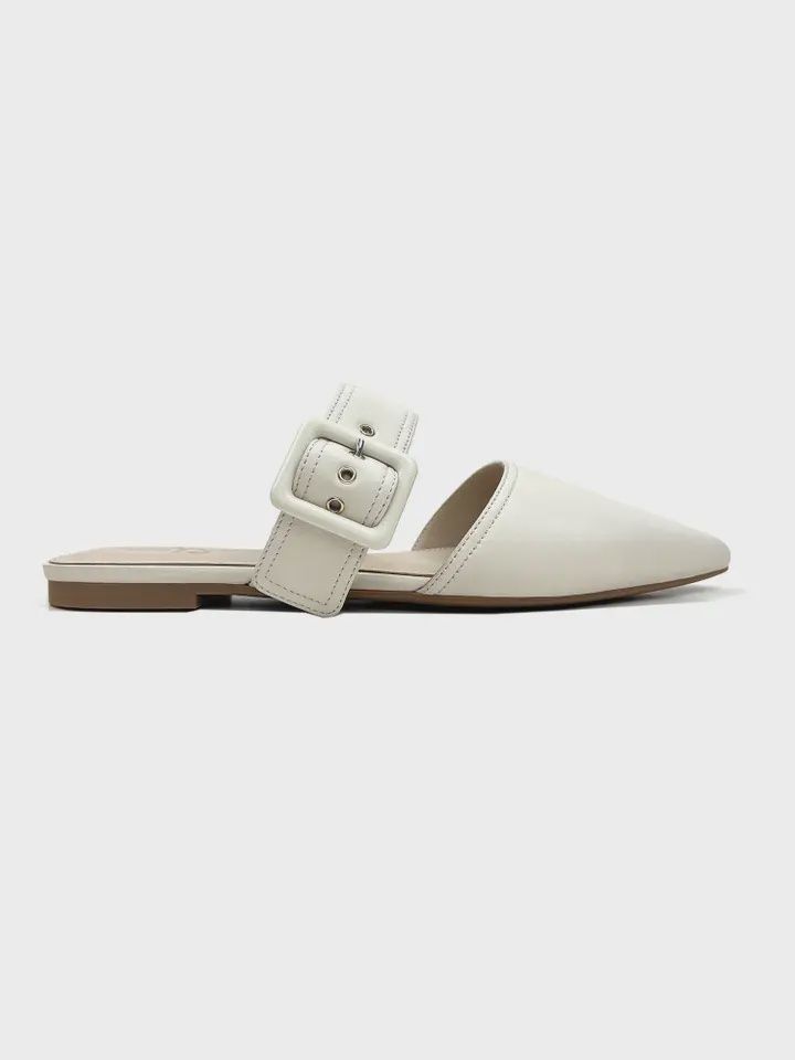 Valerie Buckle Mule in Bone Leather