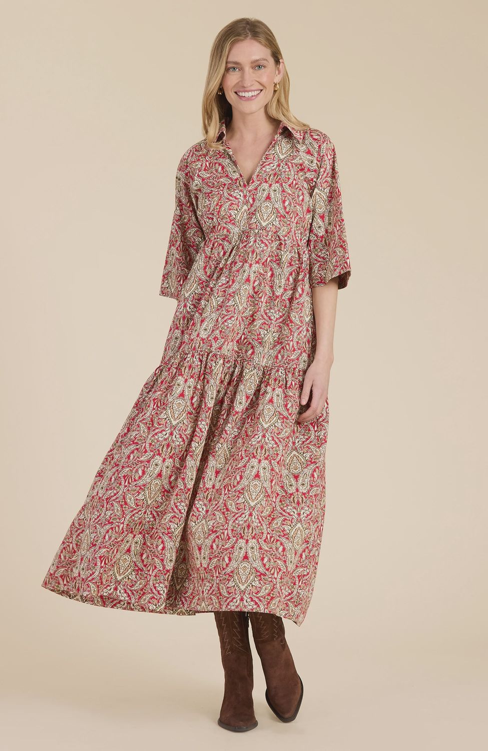 Cara Red Paisley Midi Dress