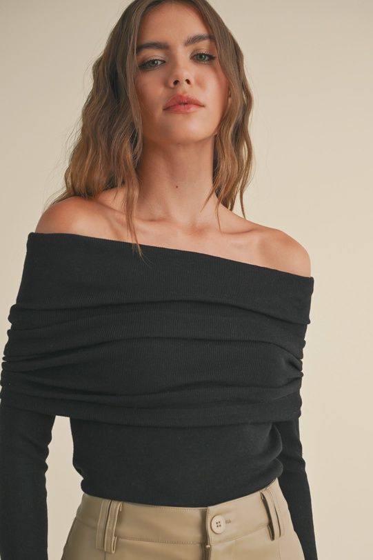 Off Shoulder Sweater Top in Black