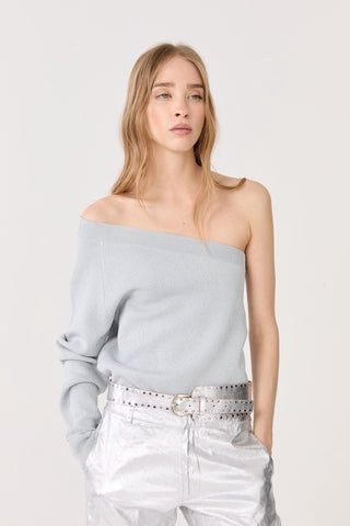 One Shoulder Glitter Knitted Top in Silver