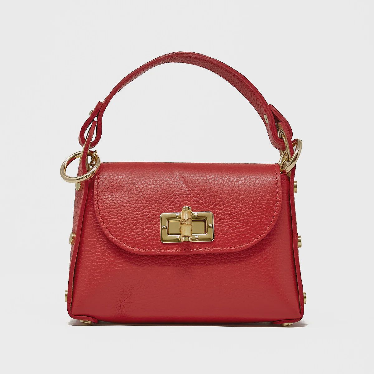 Leather Bamboo Bag, Colour: Red