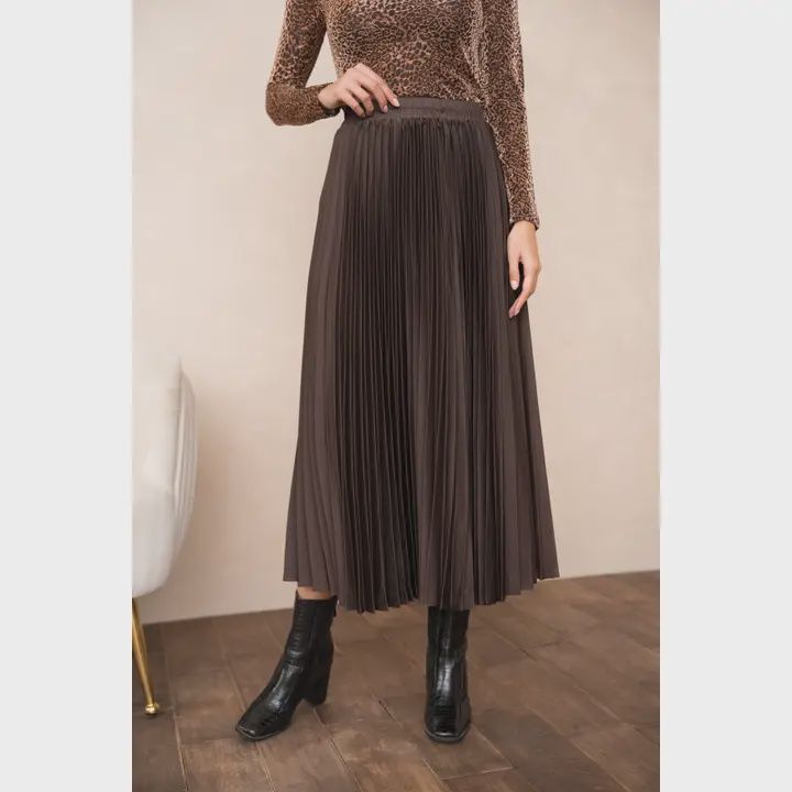 Chocolate Satin Pleated Skirt, Size: S/M
