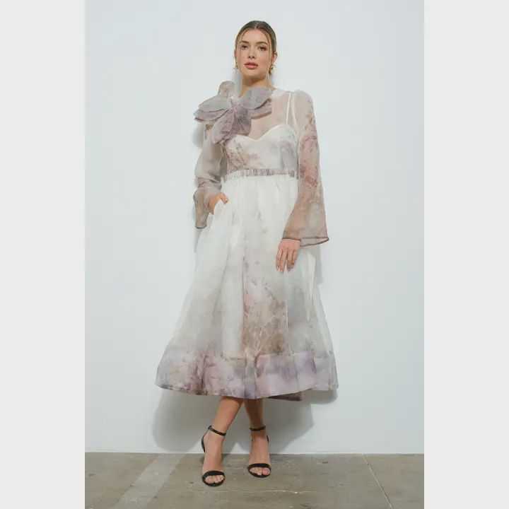 Floral Flower Midi Dress, Size: Small