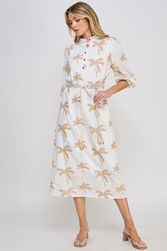 Embroidered Linen Midi Dress