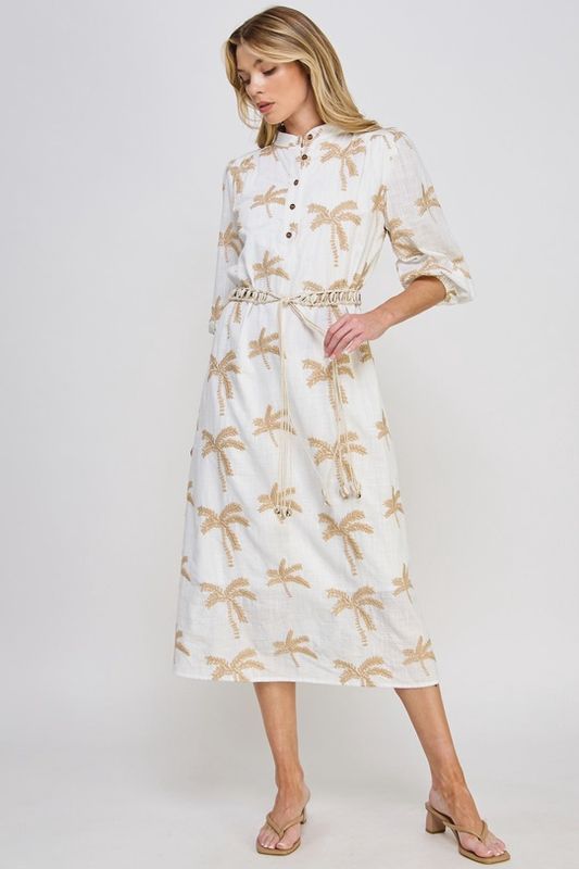 Embroidered Linen Midi Dress