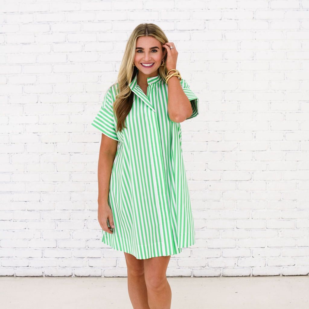 Margot Dress in Green Stripe, Size: One Size