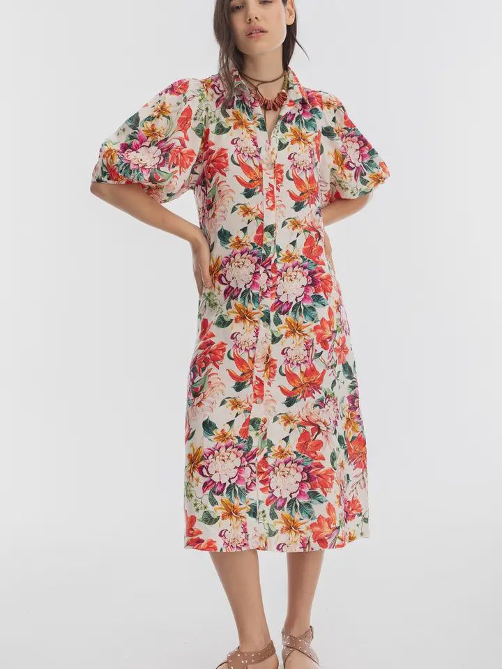Angel Linen Dress in Full Bloom Print