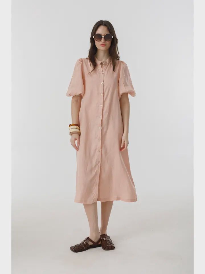 Bubble Linen Dress in Soft Pink