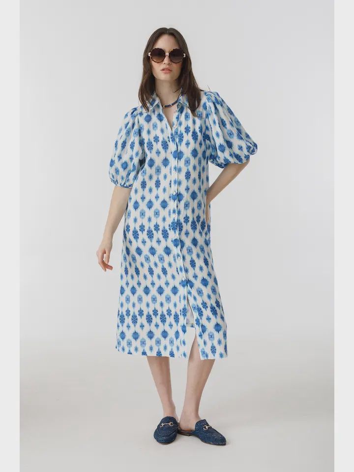 Angel Linen Dress in Hamptons Print
