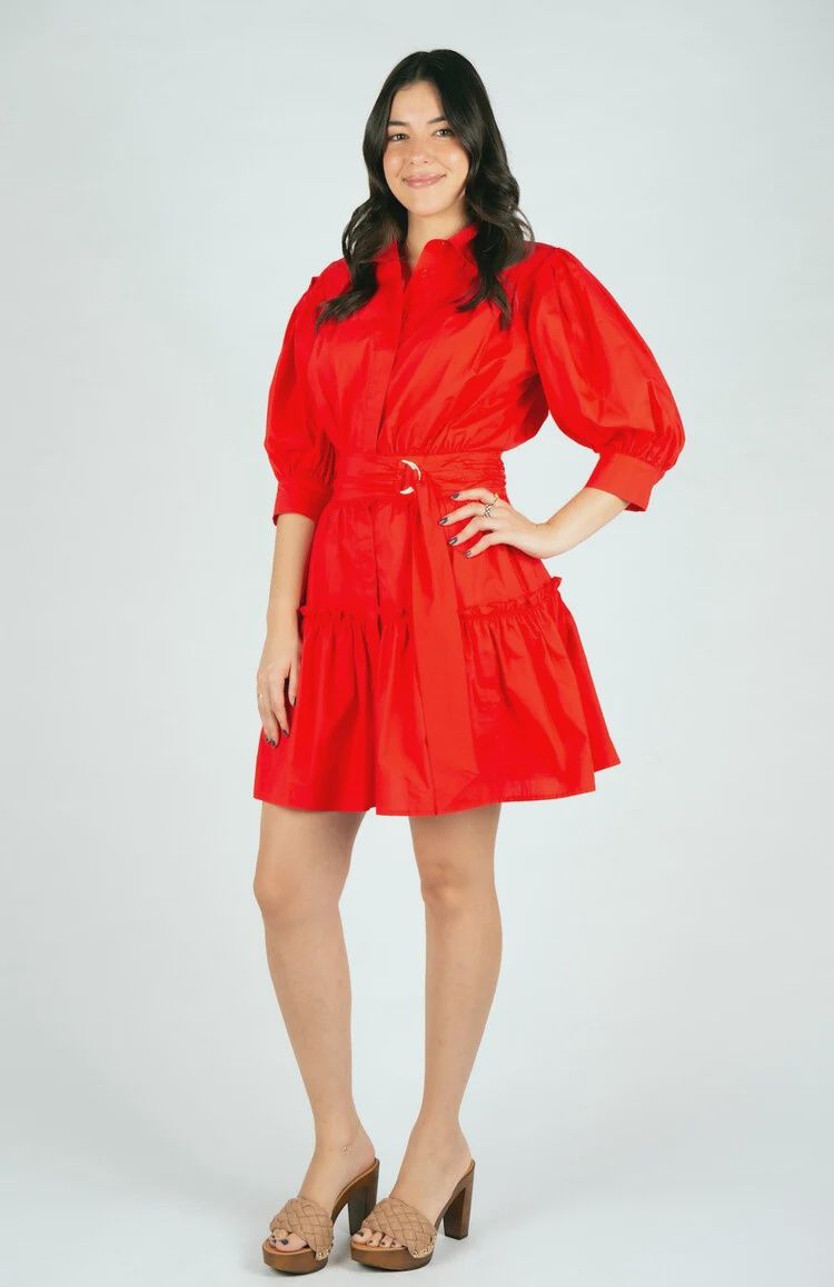 Yara Dress in Red Poplin, Size: XS