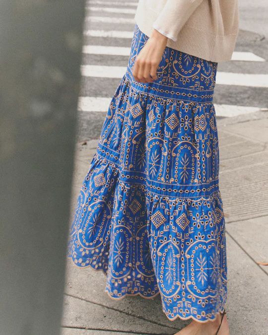 Selena Midi Skirt in Royal Azure Almond, Size: XS