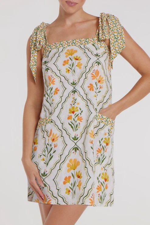 Hillary Bow Tie Mini Dress in Tile Floral, Size: XS