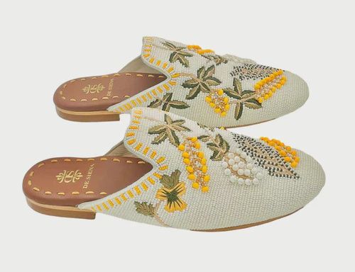Beaded Slippers with Flower Pattern