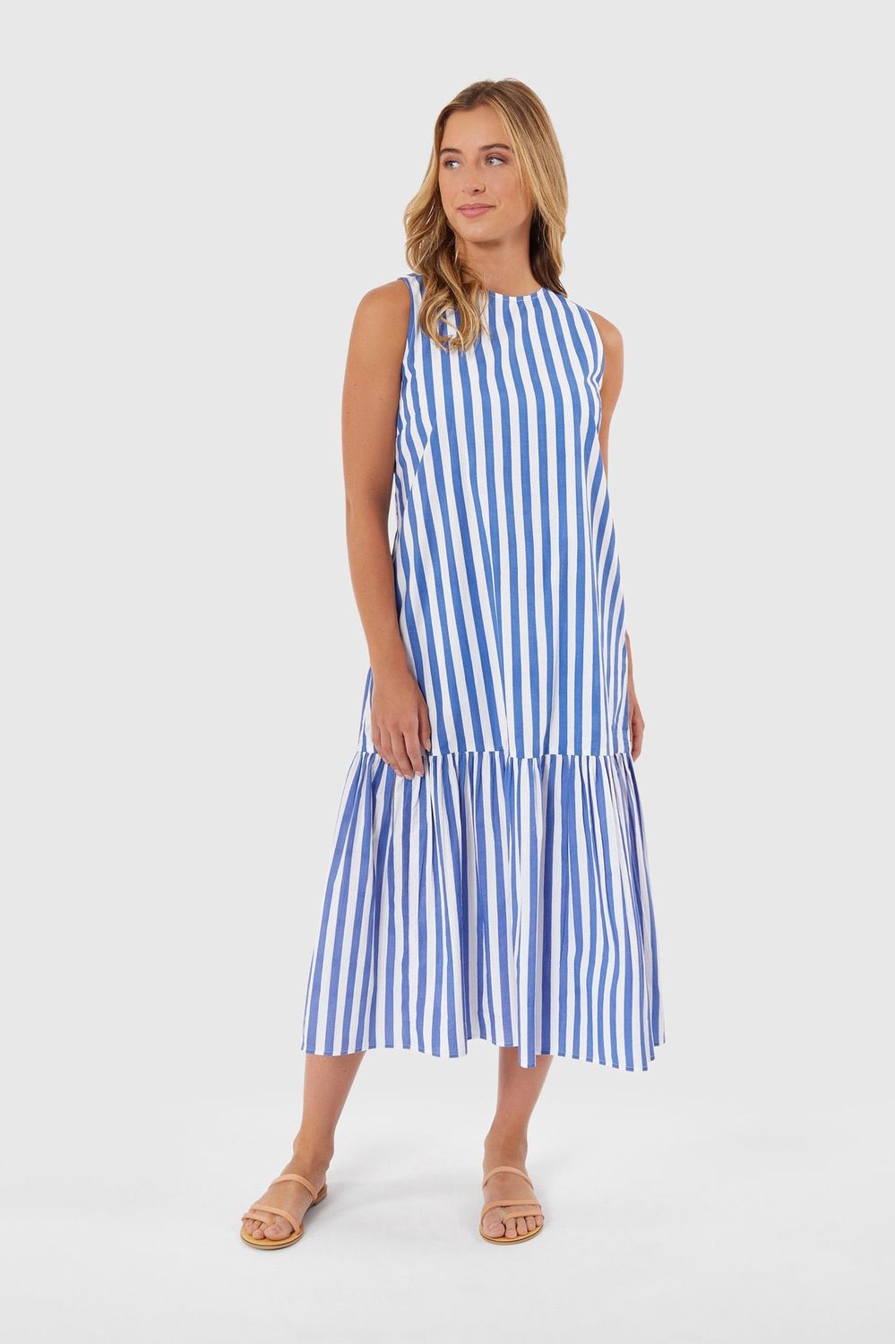 Ella Dress in Blue Stripes, Size: XS