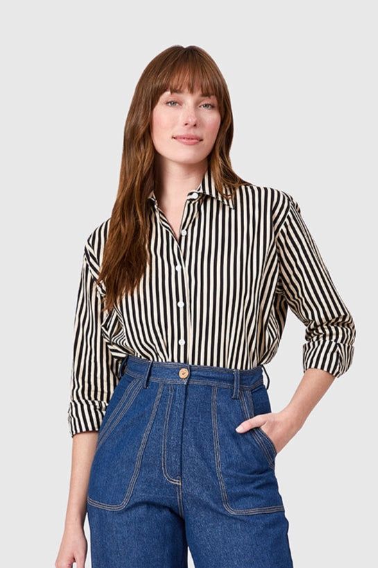 The Boyfriend Shirt in Ganache Pinstripe, Size: XS