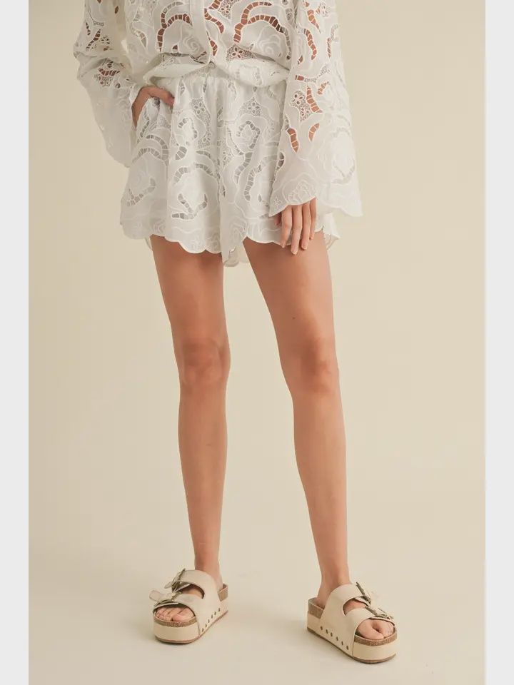 Floral Eyelet Shorts, Size: Small