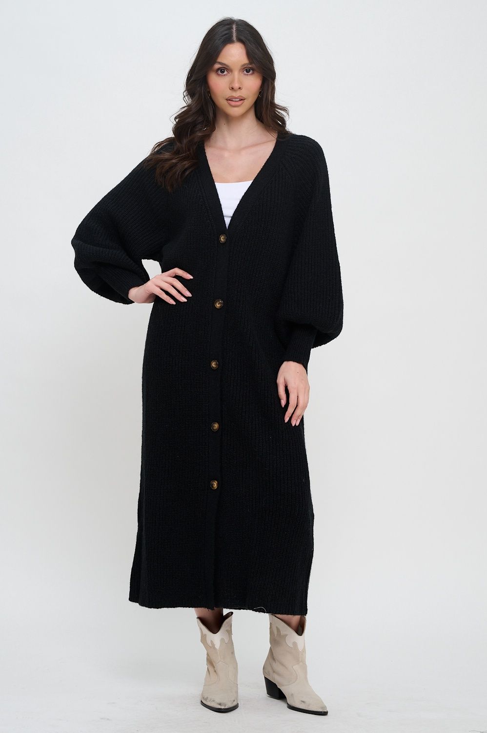 Sweater Long Duster in Black, Size: XS