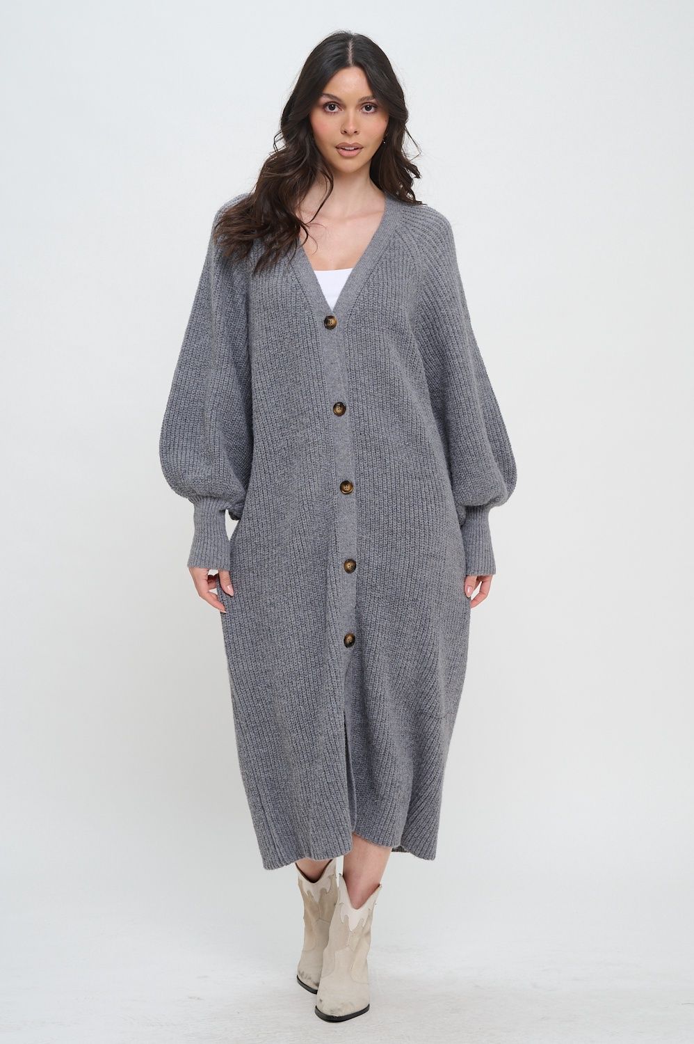 Sweater Long Duster in Heather Grey, Size: XS