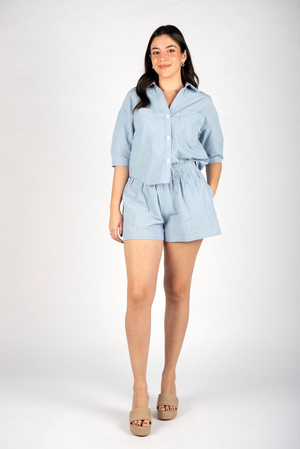 Nicola Shorts in Blue Stripe, Size: XS