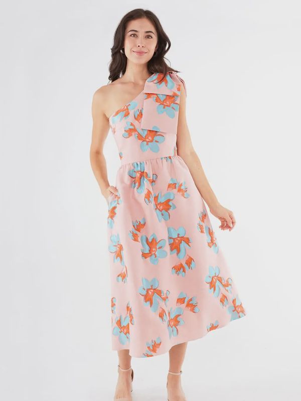 Caroline Dress in Pink Plumeria Jacquard