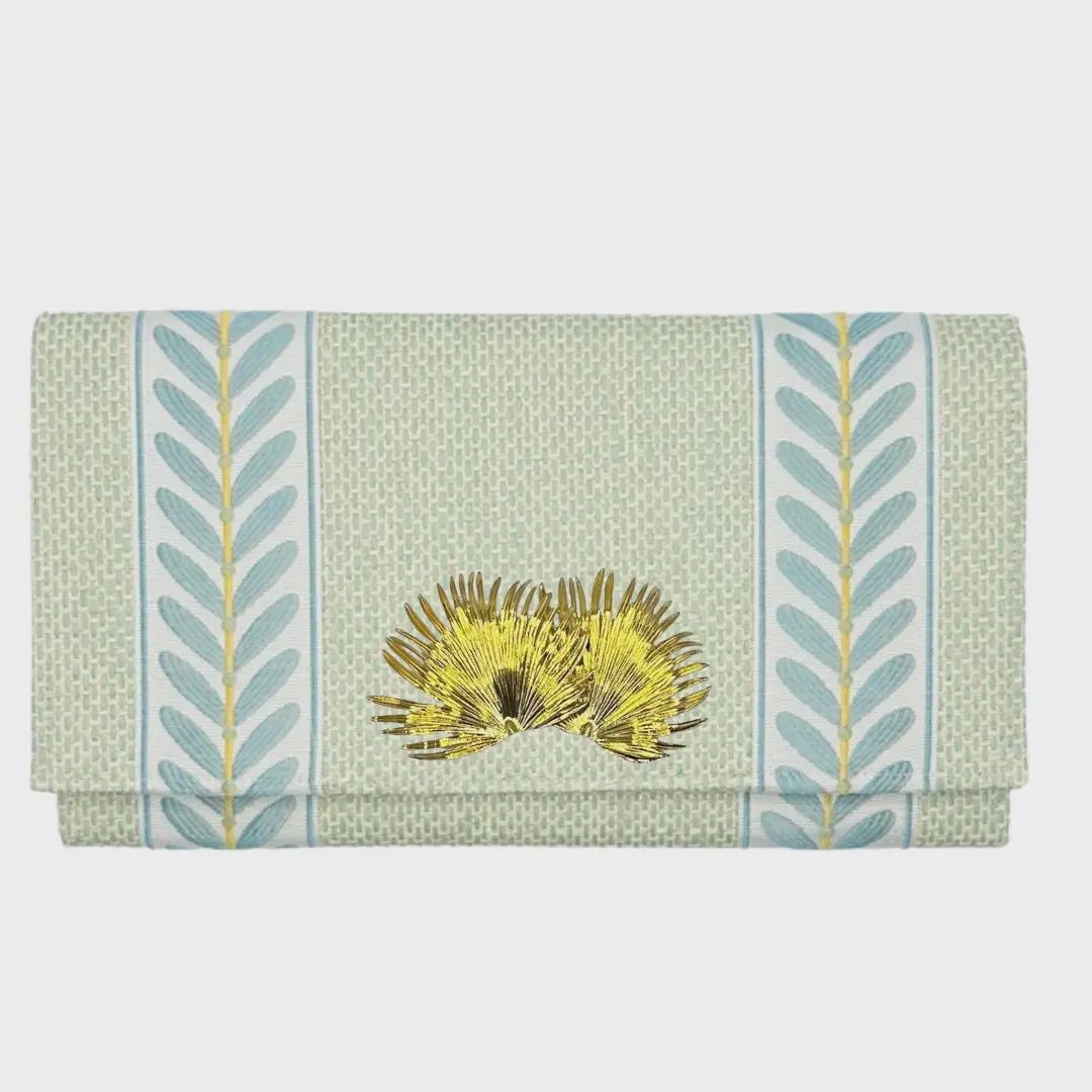 Aqua Grass Cloth Clutch