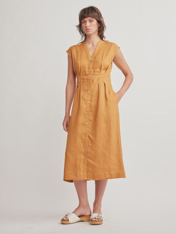 Jamila Button Front Midi Dress in Maple