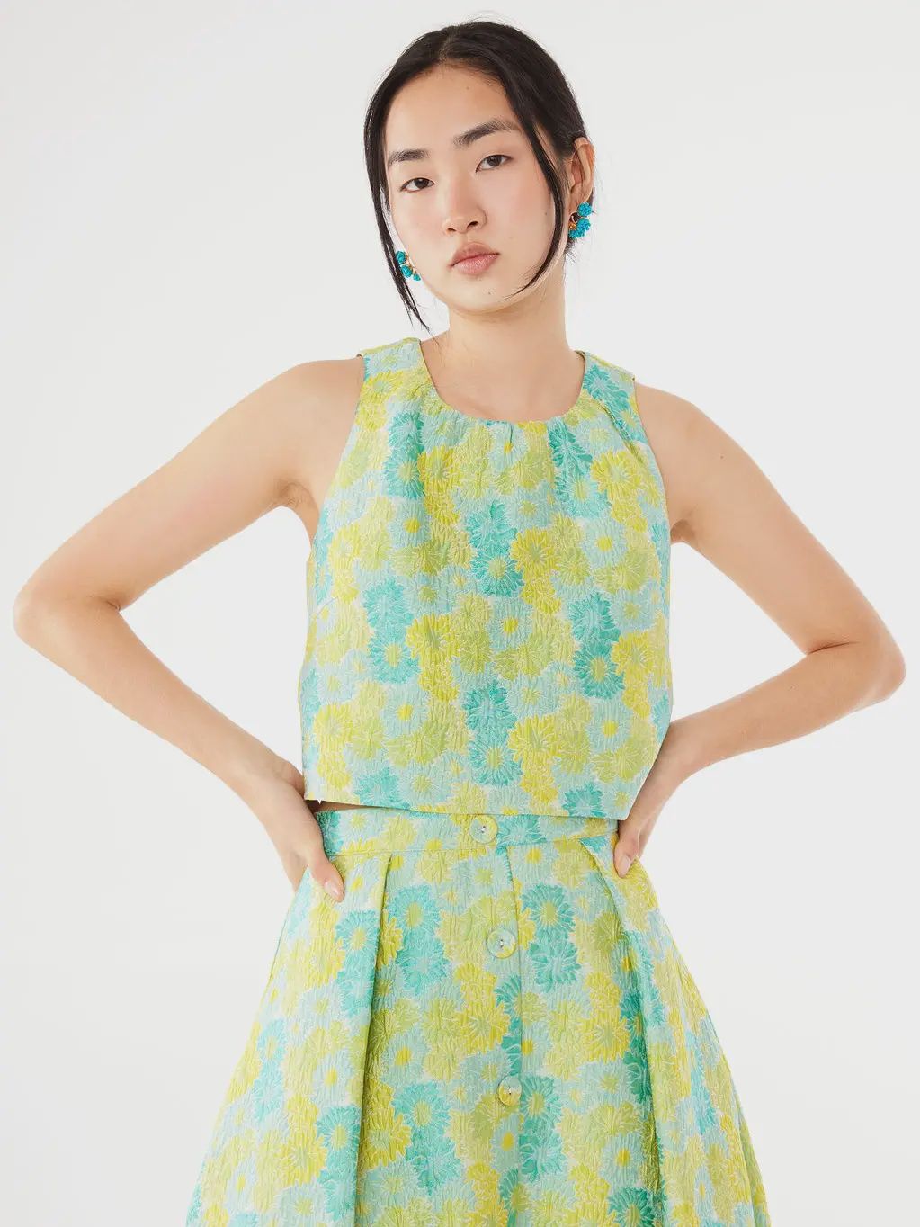 Ava Top Green Sunflower Jacquard, Size: XS