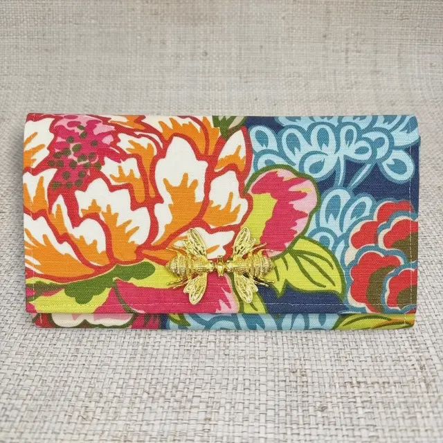 Vibrant Floral Pattern Clutch, Style: Gold Double Bee
