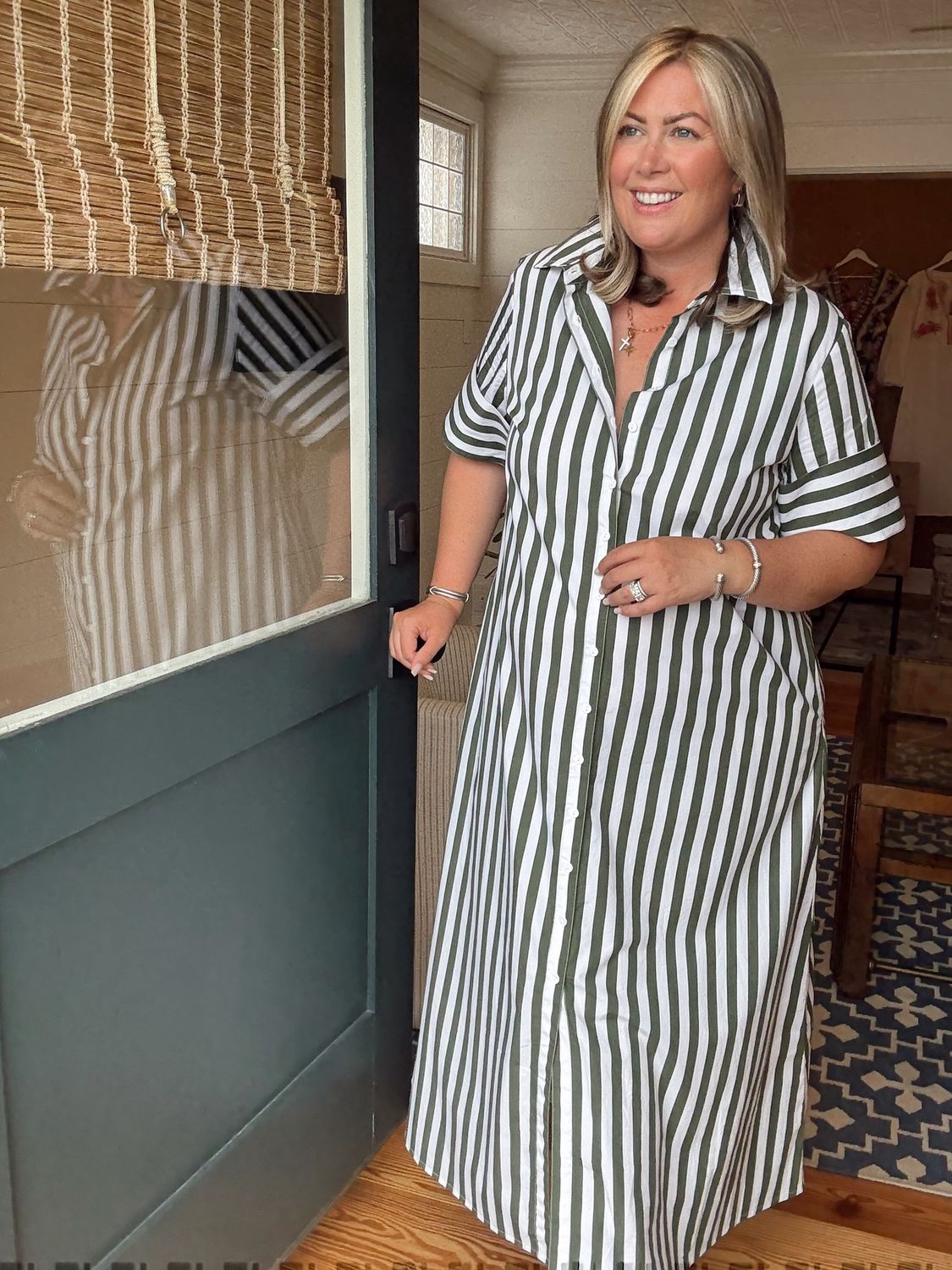 Gibbons Dress in Chive Stripe