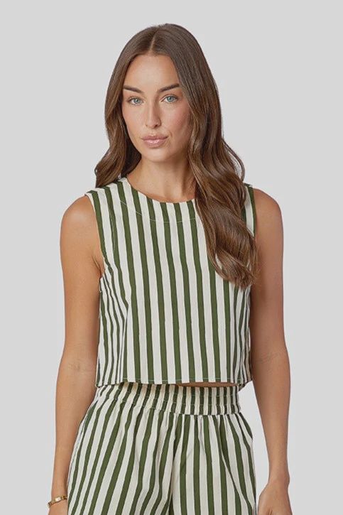 Crop Top in Chive Stripe, Size: XS