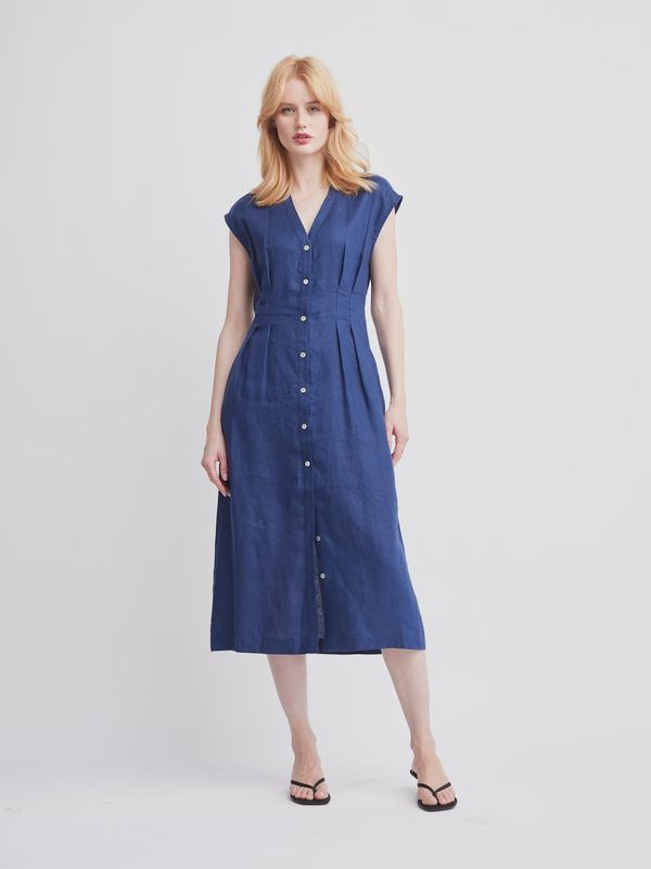 Jamila Button Front Midi Dress in Navy
