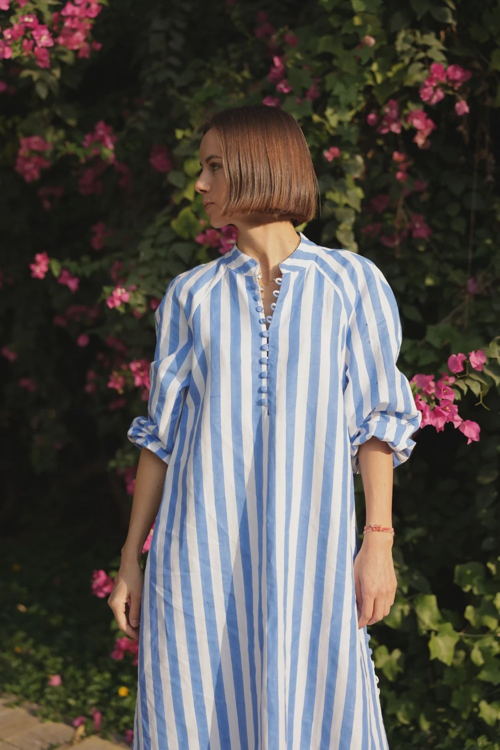 Positano Kaftan Blue Stripes, Size: XS