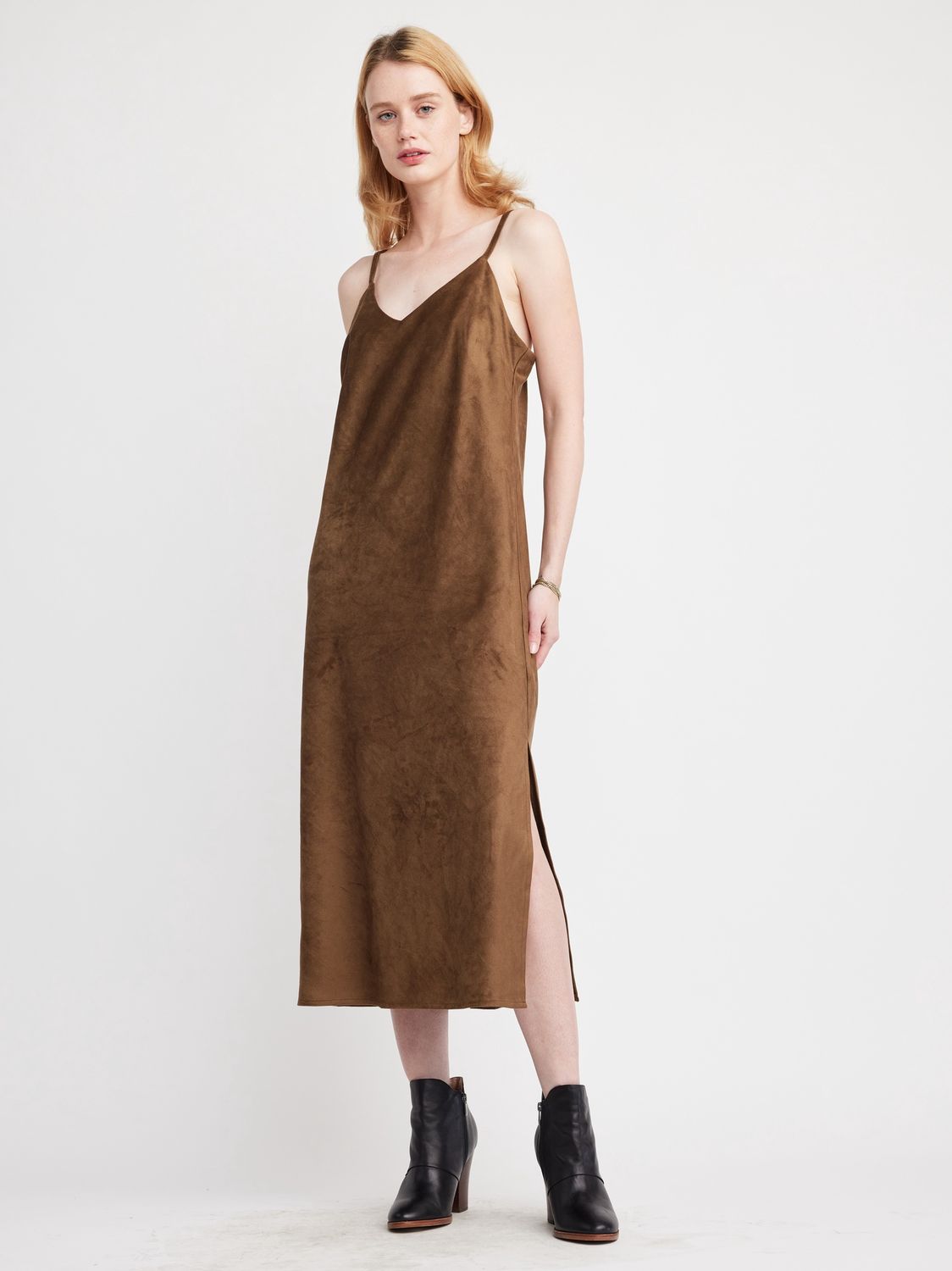 Camila Vegan Suede Dress in Espresso
