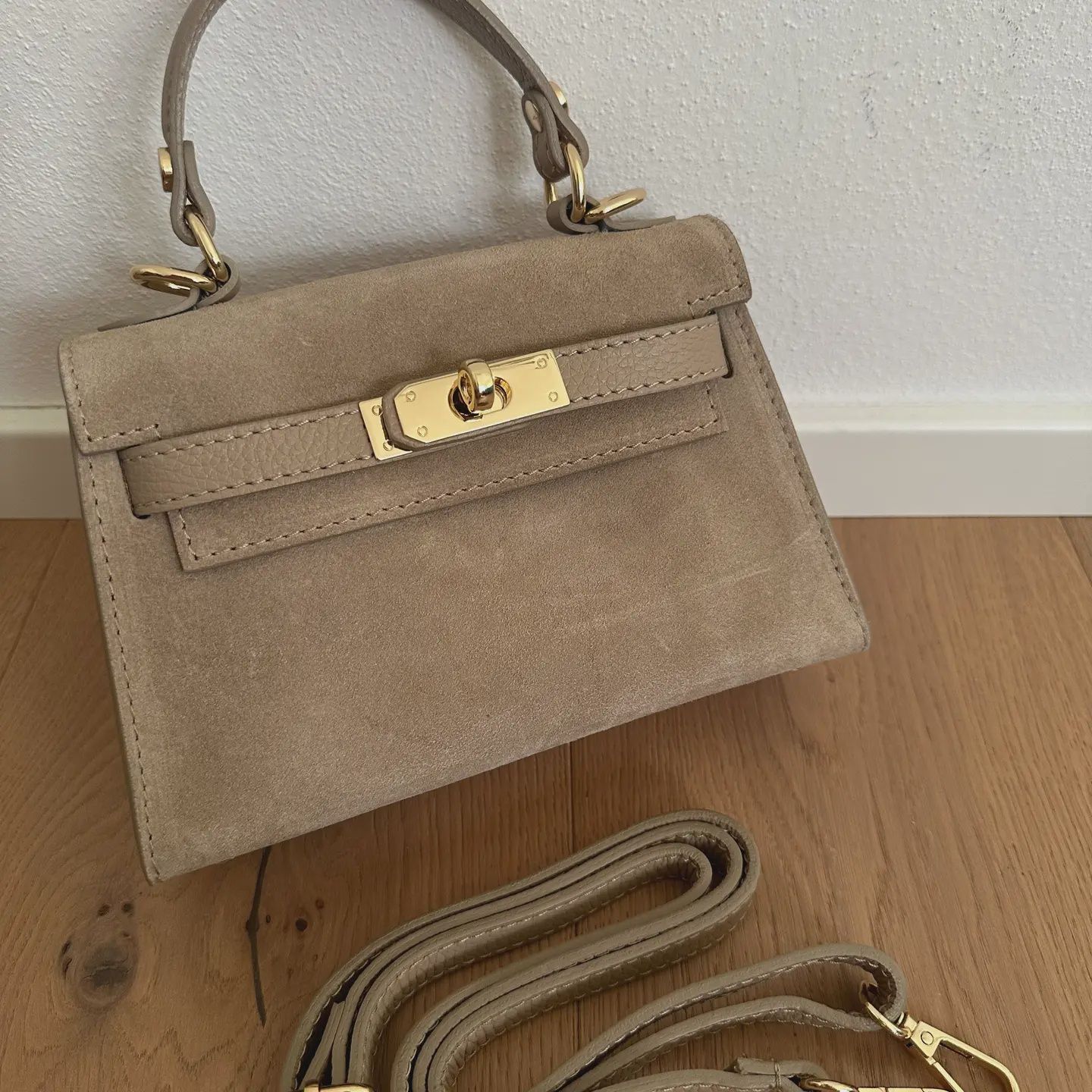 Mini K Suede Bag, Color: Taupe