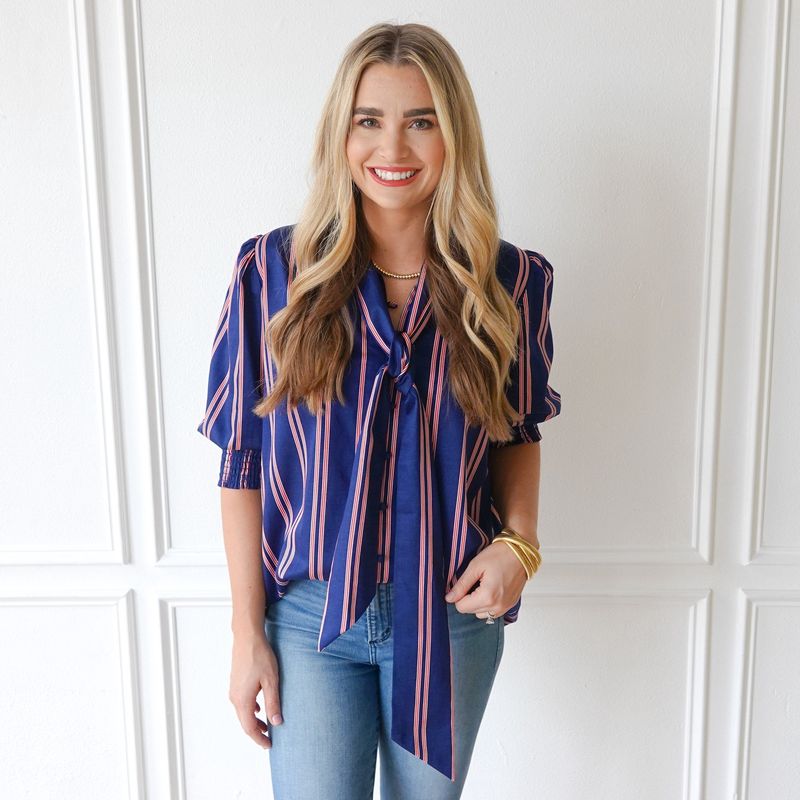 Holly Bow Top Navy with Red and White Stripe