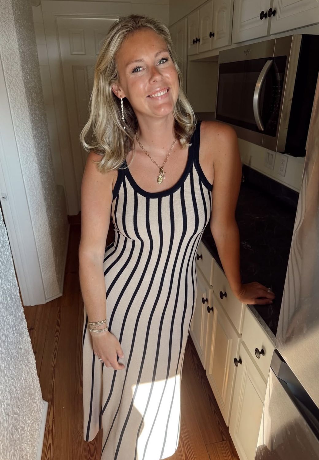 Rib Striped Midi Dress