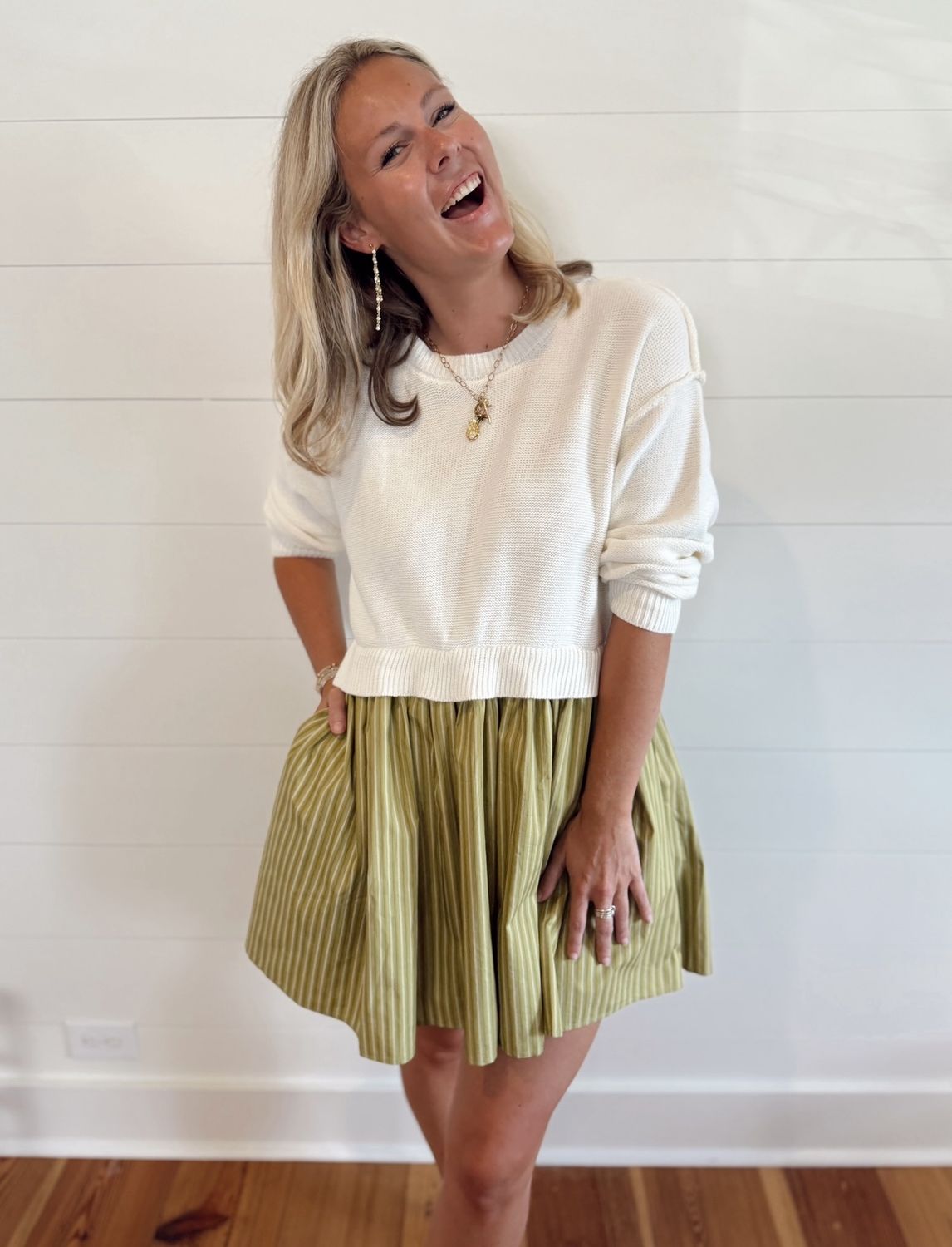 Olive Stripe Sweater Dress, Size: XS