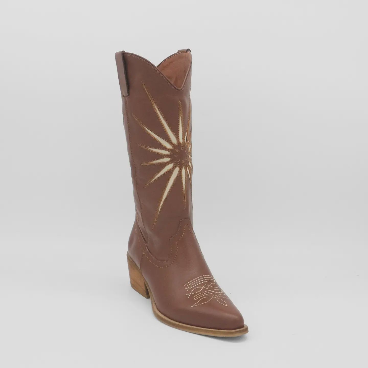 Moonrise Western Cowboy Boots, Color: Brown Leather, Size: 6