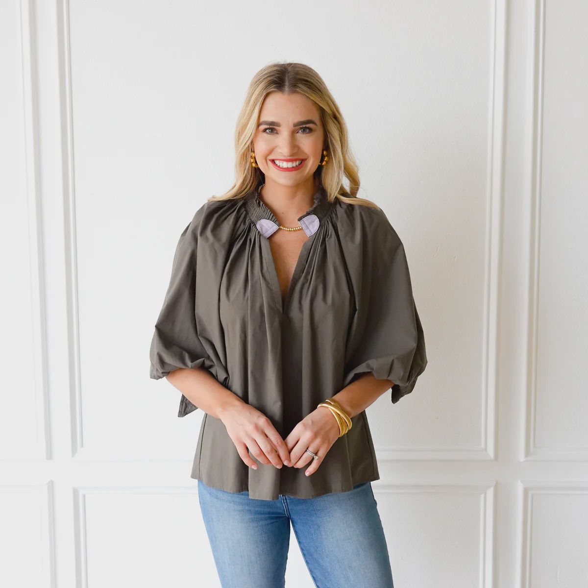 Camille Top Army and Lavender, Size: 2