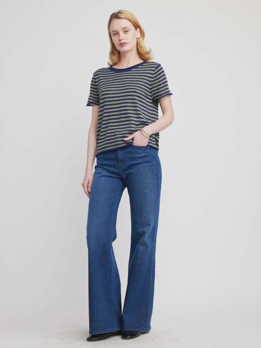 Celine Sweater Tee in Blue/Olive Stripe, Size: XS